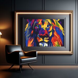 Office portrait having Lion picture made by Artificial grass design